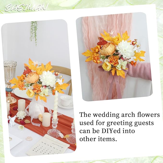 2pcs Wedding Arch Flowers,Wedding Welcome Sign,centerpieces for Tables,Reception Backdrop Table Decorations Welcome Sign (Dark Orange)