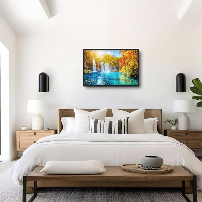 Extra Large Waterfall Lake Framed Wall Art for Living Room,Oversized Fall Autumn Tree Landscape Pictures Wall Decor,Nature Canvas Print Painting Modern Artwork Bedroom Office Bathroom 36L x 24W