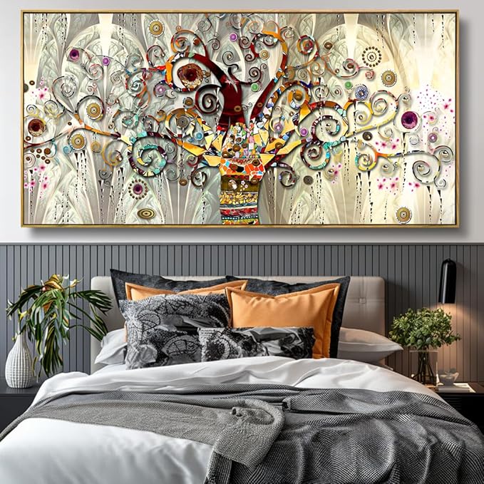 Wall Art Abstract Art Paintings Tree of Life Posters Prints Landscape Picture Colorful Modern Canvas Painting for Living Room Bedroom Office Large Decor 24"x48" with Frame