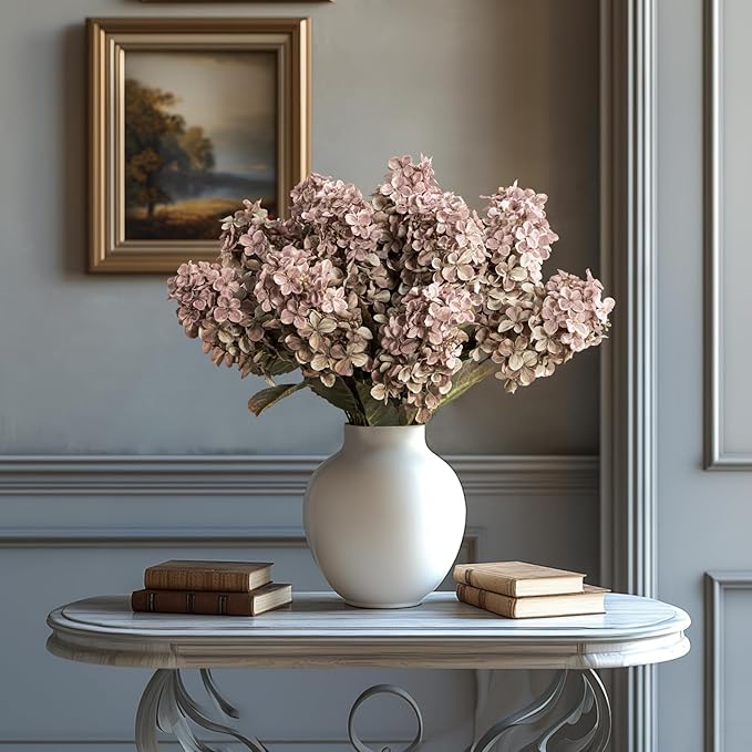 Fake Flowers Hydrangea Silk Flowers With Stems White Flowers Fake Flowers In Vase Hydrangea Artificial Flowers Winter Flowers Artificial For Decoration Vase Decor 24"（Brown ）8PCS Wthout Vase