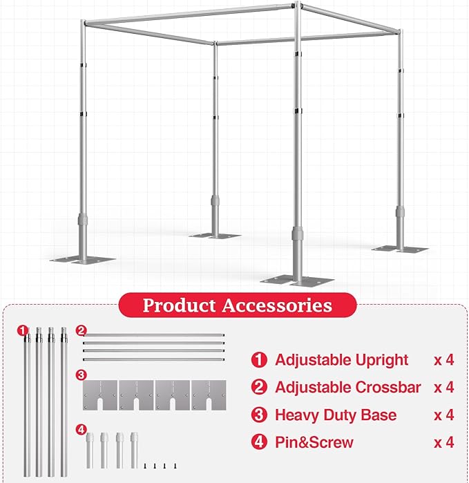 EMART 10ft Square Backdrop Stand Heavy Duty, Pipe and Drape Photo Background Support Kit, Adjustable Metal Frame with Flat Base for Wedding Birthday Party Decorations