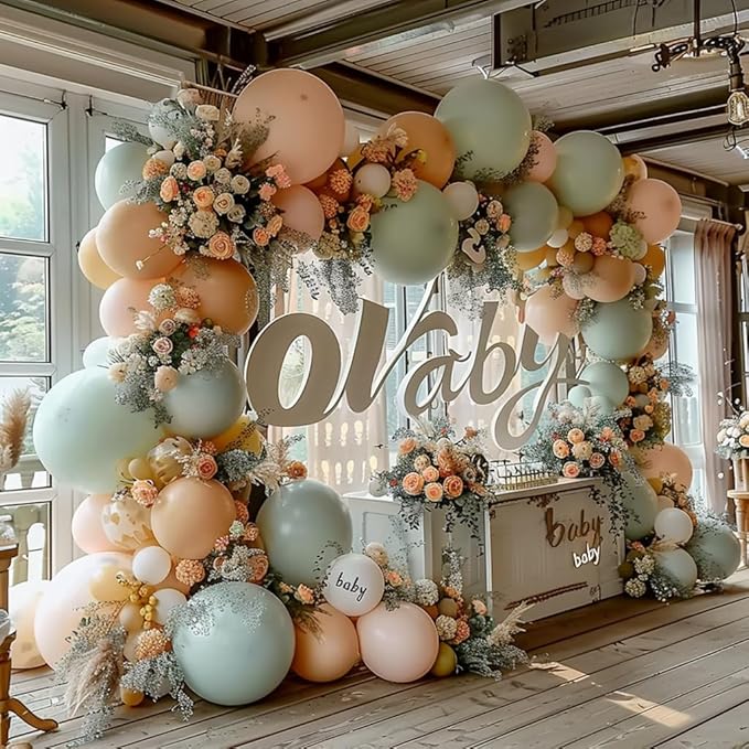 Sage Green Balloons,50Pcs 12 Inch Pastel Pink and Dusty Green Nude Sand White Boho Balloons with Ribbon for Girls Women Birthday Bridal Shower Wedding Tea Party Decorations