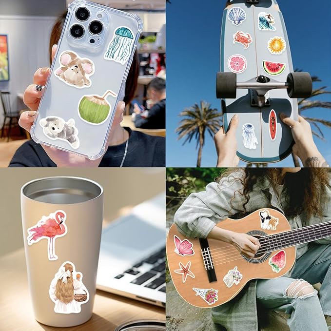 100 PCS Pink Aesthetic Stickers for Woman, Watercolor Summer Stickers for Water Bottles,Laptop Scrapbook Journaling Skateboard Surfboard Vinyl Waterproof Decorative Decals for Adults