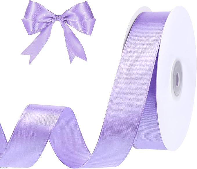 Light Purple Satin Ribbon 1 Inch 50 Yards Solid Fabric Lilac Ribbon for Gift Wrapping Flower Bouquet Wedding Party Vase Christmas Decorations