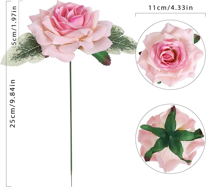 Pink Roses Artificial Flowers 4.3" Velvet Roses 16pcs Pink Flowers Artificial for Decoration Fake Pink Roses for Wedding Bridal Bouquets Party Centerpieces Home Table Decor (Pink)