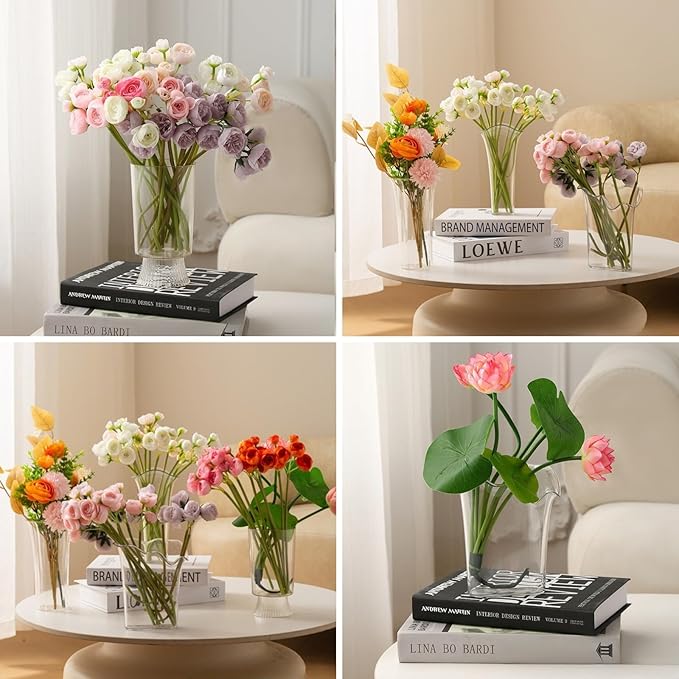 Clear Acrylic U-Shaped Vase,Modern Geometric Transparent Decorative Centerpiece for Flowers,Non-Breakable Lightweight Plastic Bouquet Vase for Table,Shelf,and Living Room Home Decor