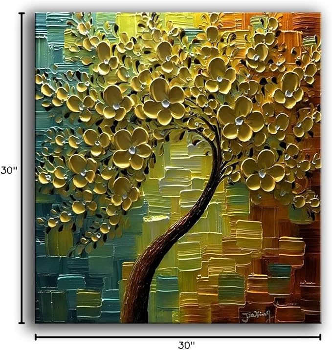 YaSheng Art - hand-painted Oil Painting On Canvas textured wall art golden Flowers Paintings Modern Home Decor Wall Art bedroom aesthetic Abstract Art picture Ready to hang 30x30inch