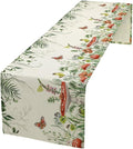 Watercolor Mushroom Table Runner, Boho Vintage Green Plant Butterfly Wildflower Eucalyptus Leaf Print Table Cover for Home Holiday Party Indoor Outdoor, 13x60inch