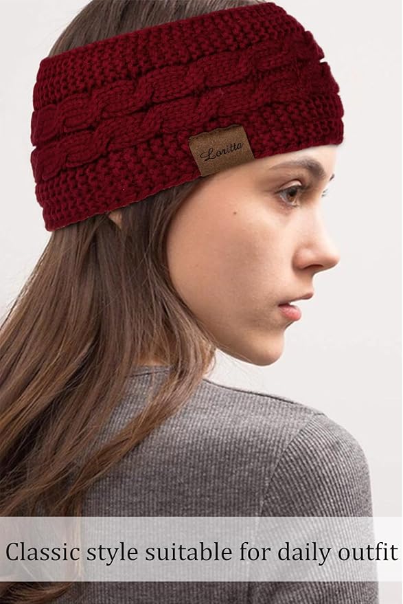 Loritta Womens Ear Warmers Headbands Winter Warm Fuzzy Cable Knit Head Wrap Fleece Lined Gifts