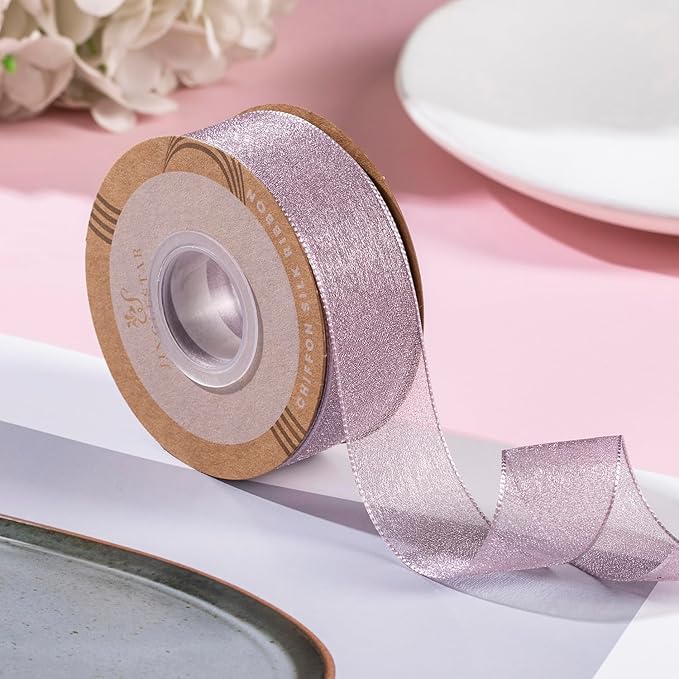 1 Inch Wide Sheer Chiffon Ribbon - Pearl Silk Woven Ribbon Suitable for Gift Wrapping, Wedding Decor, Home Decor, Girl Hair Accessories Handmade DIY (25 Yards/roll) (Purple)