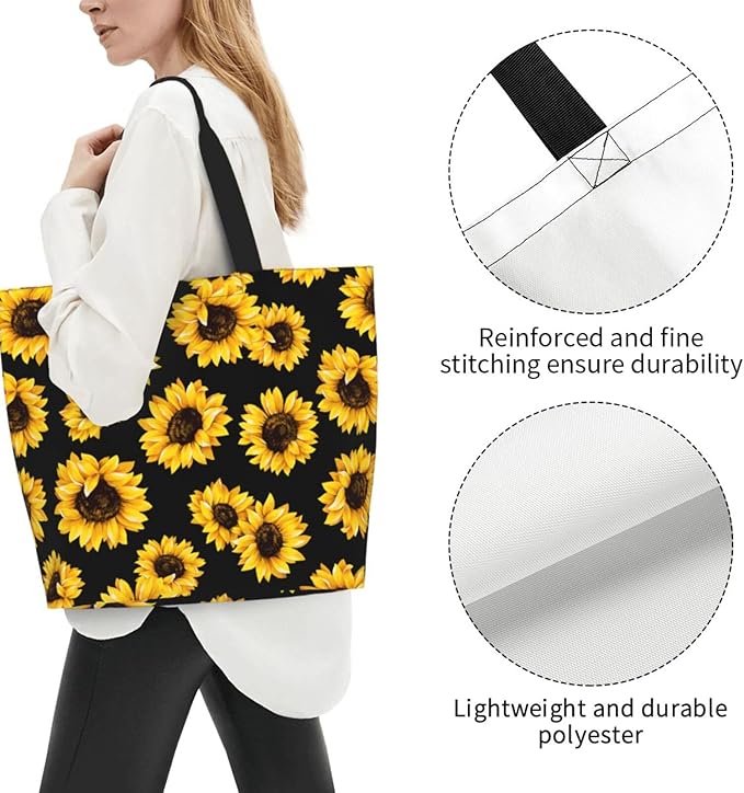 Sunflower Tote Bag For Women, Waterproof Shoulder Bags Big Reusable Grocery Handbag For Shopping Picnic Work Beach
