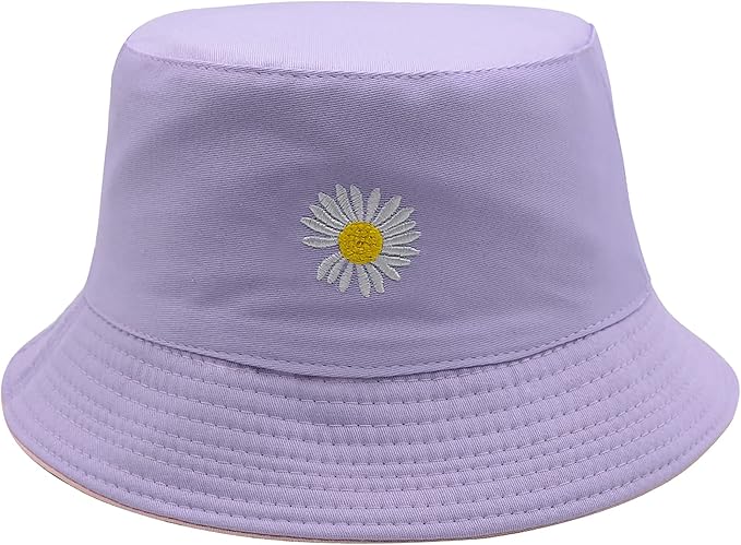 Flower Reversible Bucket Hat Cotton Summer Travel Beach Sun Hats Emboridery for Women Men
