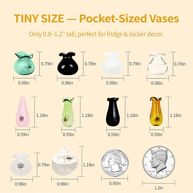 10-Pack Magnetic Mini Glass Vases Set with 30+ Flowers – Slam-Proof Strong Magnet for Fridge, Locker & Office Decor – Crystal Clear Bud Holders for Propagation for Women