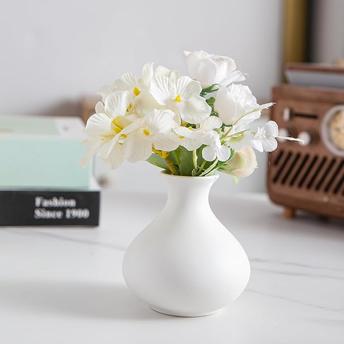White Ceramic Bud Vase Set of 5, Mini Vases for Flowers, Decorative Small Vases for Home Decor, Boho Wedding Centerpieces, Living Room, Dining Table & Shelf Decor