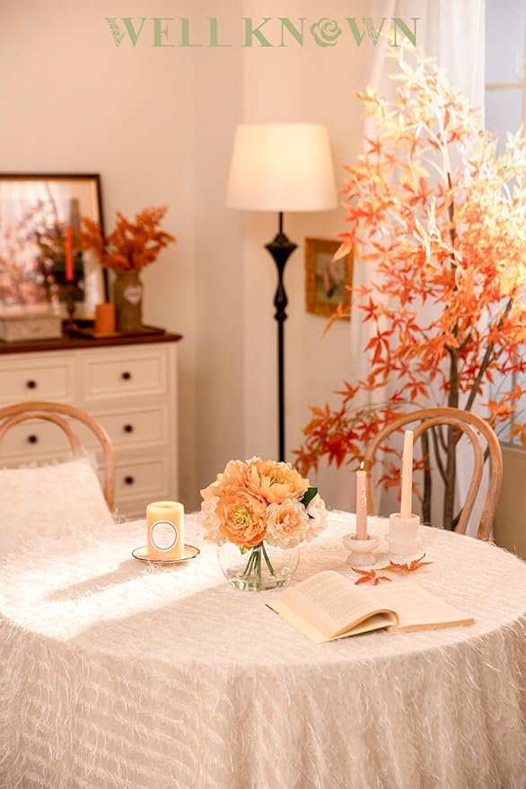 Artificial Flowers in Vase, Silk Peonies Flower Bouquet for Vase with Faux Water, Fake Flower Arrangement for Winter Wedding Party Dinning Coffee Table Centerpieces & Mom's Gift (Apricot & Nude)