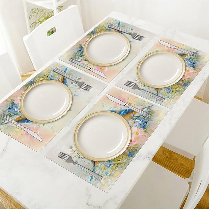 Birds Placemats Set of 4 Animal Birds Watercolor Table Mats Washable Place Mats for Home Party Kitchen Indoor Outdoor Restaurants 4 PCS