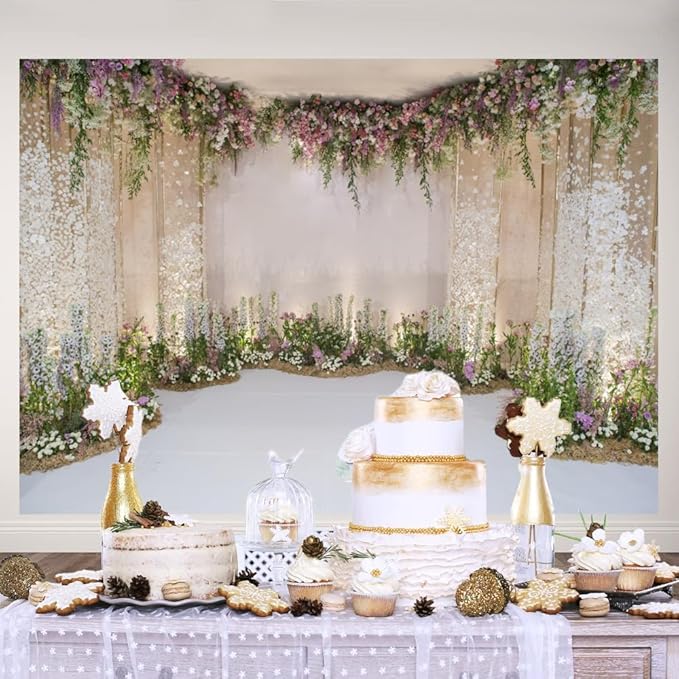 7x5ft Wedding Flowers Backdrop for Photoshoot Cradle Ceremony Proposal Background for Photography Romance Outdoos Ceremony Party Banner Bridal Shower Anniversary Birthday Props