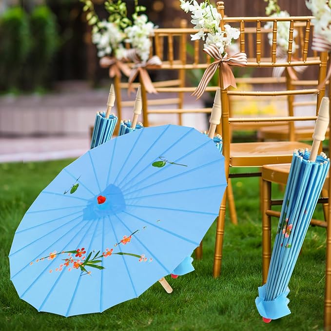 33" Blue Flower Silk Cloth Decoration Handmade Parasol Umbrella Chinese Japanese Asian DIY Art Dance Classical Umbrella for Wedding Parties Photography Costumes Cosplay (Blue)