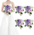 Set of 4 Bridesmaid Bouquets for Wedding - 7 Inch Artificial Flowers Bouquets for Ceremony Anniversary Centerpieces Decorations - Lilac & White