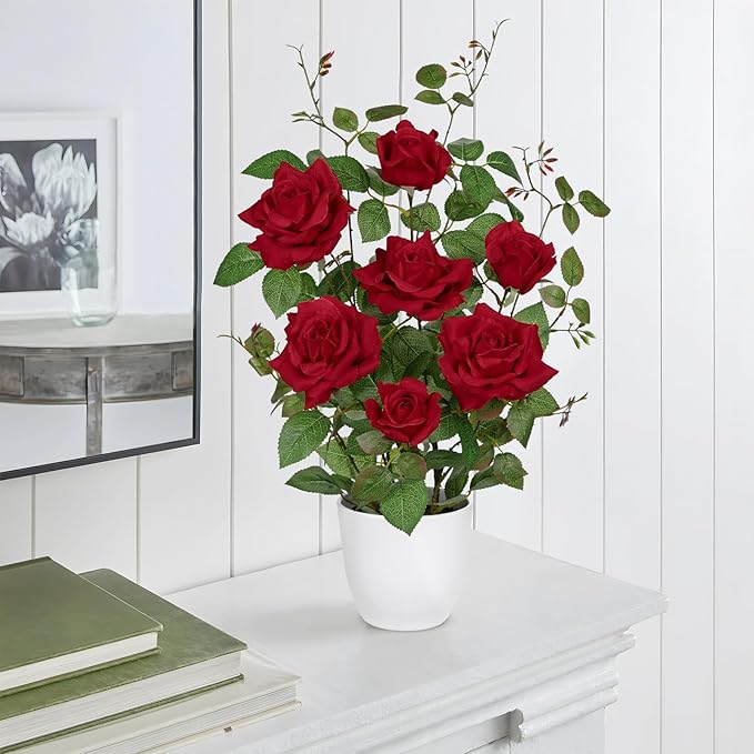 Hollyone Red Fake Roses Artificial Flowers in Pot 23.6" Small Roses Tree Indoor Outdoor Faux Plants & Flowers Rose Silk Flowers Potted Plant Artificial Rose Floral Arrangement Shelf Desk Home Decor