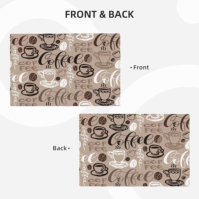 Coffee Theme Linen Placemats Set of 6 Vintage Brown Coffee Cup Table Mats Heat Resistant Place Mats for Home Party Kitchen Dining Decoration 12x18 Inch