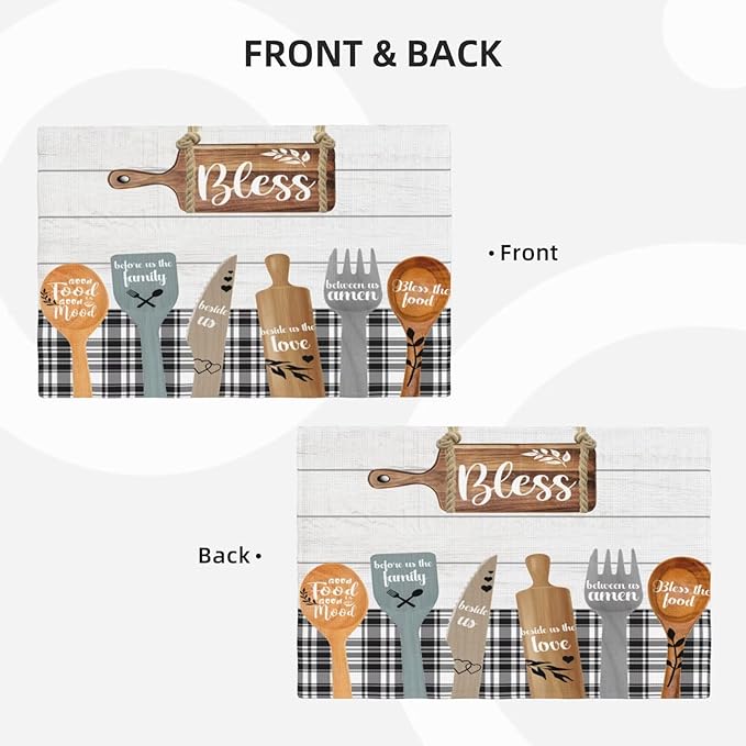 Fork Spoon Kitchen Table Placemats Set of 4 Retro Wooden Tableware Print Placemat Indoor Outdoor Party Home Desktop Dining Room Decoration 12x18 Inch