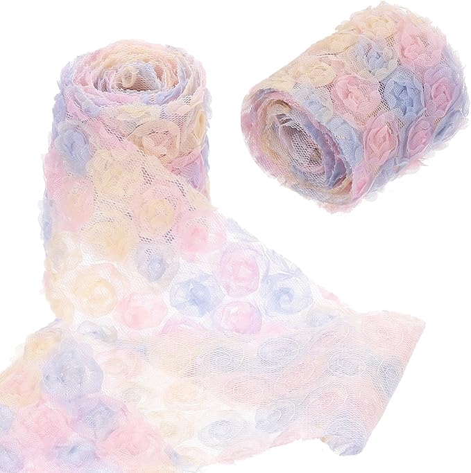 uxcell 2PCS Lace Trim Ribbon, 2.36 inch - 1 Yard 3D Rose Floral Embroidery Ribbons Edge Trimming for Sewing, Wedding Dress, DIY Crafts, Decoration Accessories, Color Pink