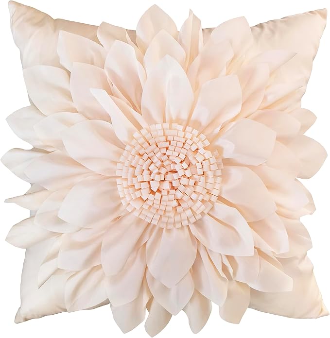 Bella's Giftshop 3D Sunflower Decorative Throw Pillow Covers for Bed Sofa Couch Car, Accent Floral Cushion Cover, Handmade Pillow Cases Living Room Decor, 17x17 Inch-Cream/White