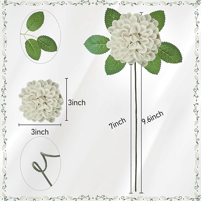 Artificial Flowers, 50pcs Realistic Artificial Rose for DIY Wedding Bouquets Centerpieces Arrangements, Sand White Dahlia Flowers with Stem for Bridal Shower Party