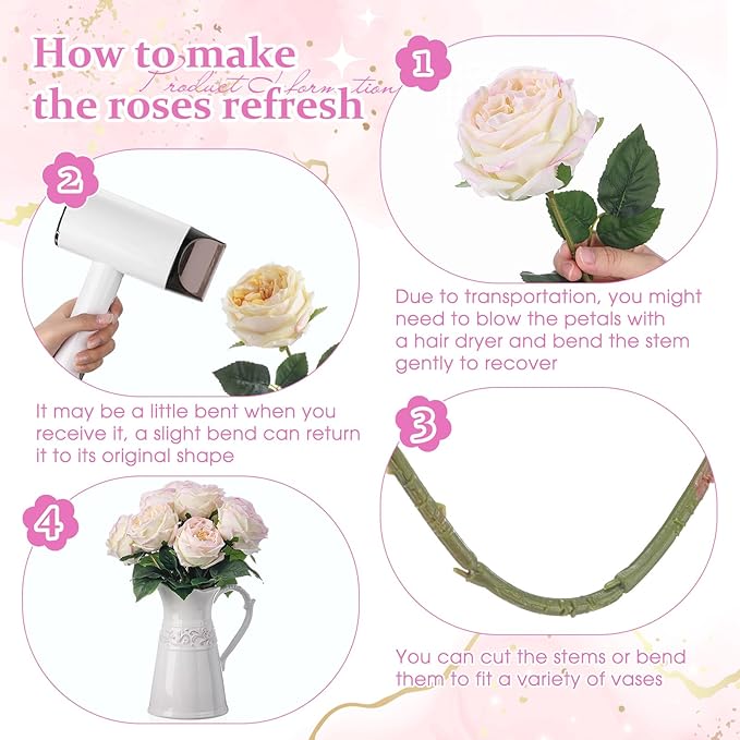 10pcs Real Touch Peonies Artificial Flowers, Faux Austin Rose with Long Stem Look Real Fake Flower for Christmas Valentines Arrangement Wedding Party Home Kitchen Decor(Flesh Pink)