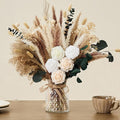 Wracra 100pcs Artificial Flowers in Vase, Fake Flowers Arrangement with Vase, Dried Pampas Grass Floral Centerpieces for Home Office Decoration, Farmhouse Kitchen Dining Table Decor