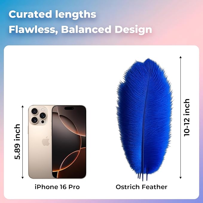 Piokio 20pcs Blue Ostrich Feathers 10-12 inch (25-30cm) Bulk Feathers for Decoration and DIY Clothing and DIY Clothes Decoration, Gatsby Decorations