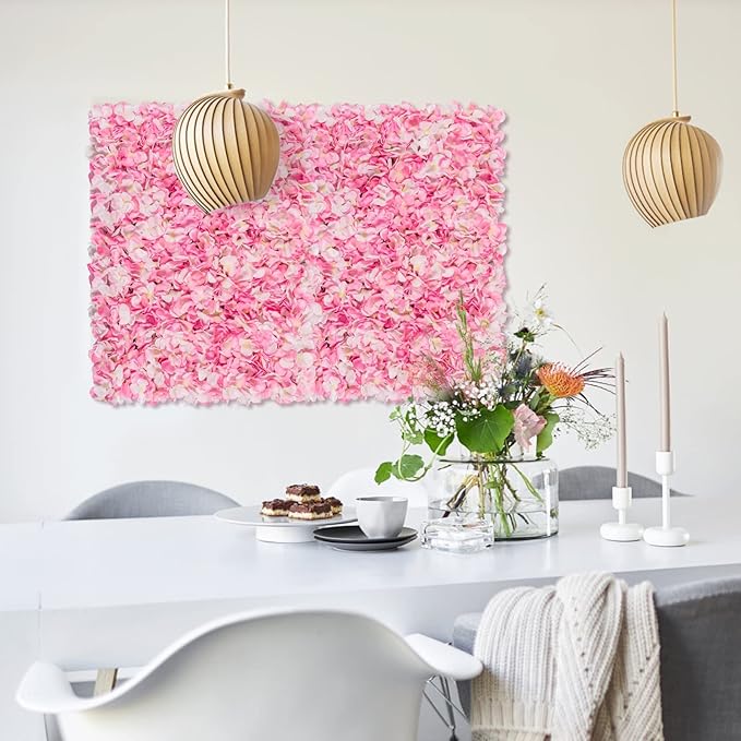 Flower Wall Panel Set, U'Artliens Artificial Wall Flower Backdrop 24x16 Inch 3D Silk Hydrangea Rose Floral Panel for Photo Background Home Party Wedding Backdrop Decoration(12pcs,Pink)