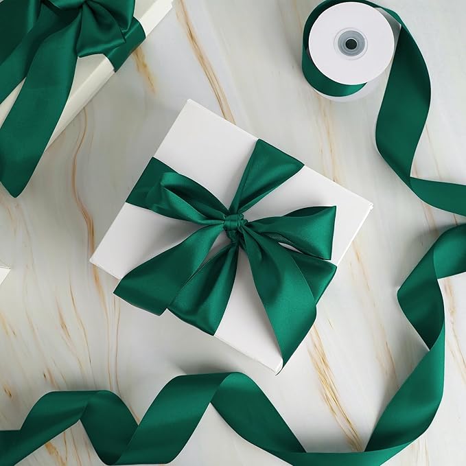MEEDEE Dark Green Satin Ribbon - 2 inch Double Faced Satin Ribbon for Christmas Tree, Wreaths, Weddings, Flower Bouquets