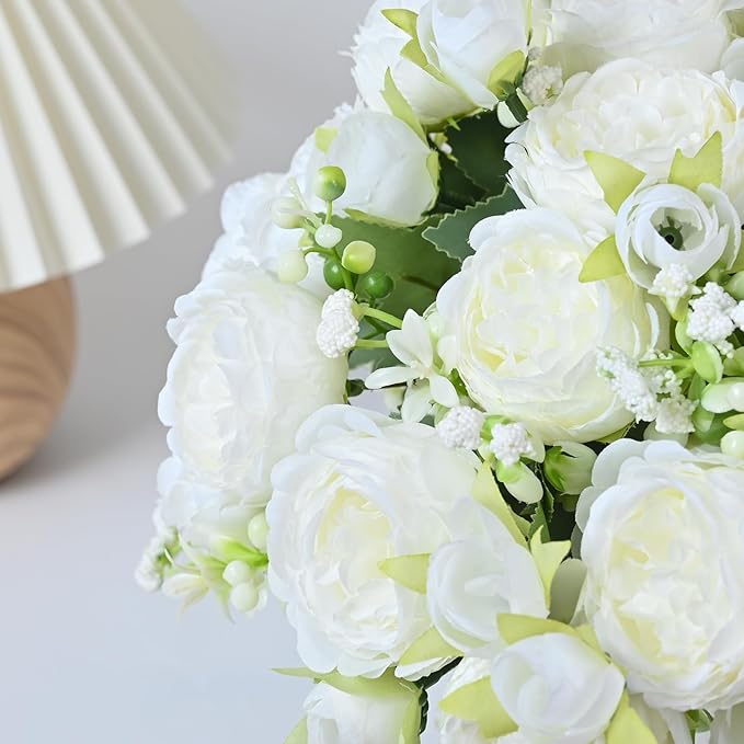 MARTINE MALL 8 Packs Peonies Artificial Flowers, White Artificial Peonies, Silk Peonies Flowers Fake Peonies Artificial Flowers Peonies Bouquet for Centerpiece Table Wedding Party Home Decor