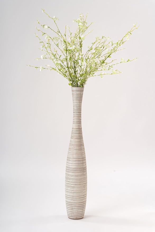 Leewadee Decorative Tall Floor Vase for Living Room Decor, 34 inches, White Wash, Resin