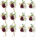 12 Pcs Wedding Wrist Corsage and Boutonniere Set Rose Wrist Corsage for Prom Boutonniere for Men Wedding Flowers Accessories Prom Suit Decorations for Wedding Ceremony Anniversary (Red)
