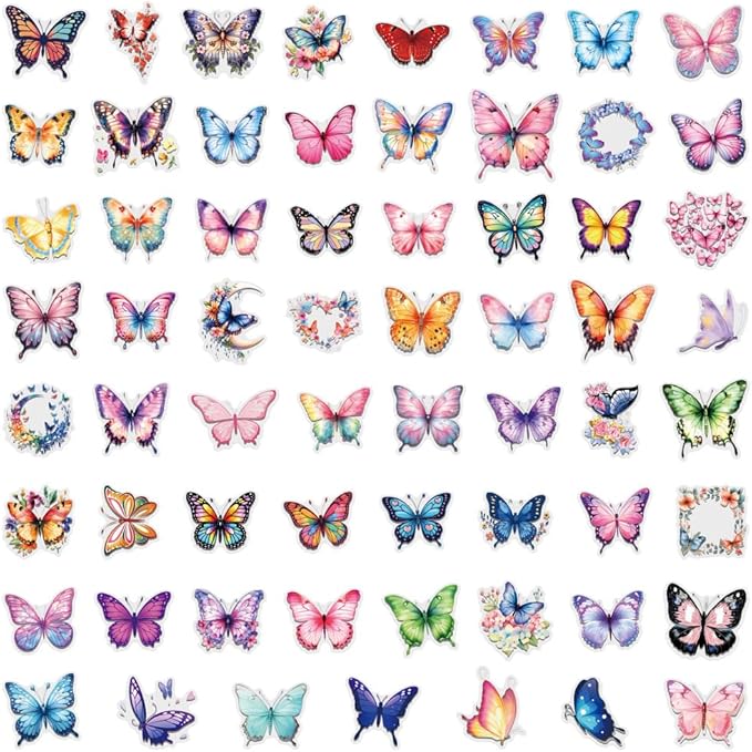 50PCS Butterfly Stickers, Transparent PET Waterproof Nature Decals for Scrapbooking, Journaling, Water Bottles, Phone Cases, Laptops, DIY Crafts & Gift Decor (Vintage Style)