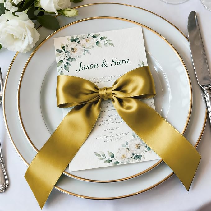 1-1/2" x 50 Yards Satin Ribbon - Gold Silk Ribbon with Spool - Ideal for Gift Wrapping, Floral Bouquets, Crafts, Wedding Party Decorations, Christmas and Sewing Projects