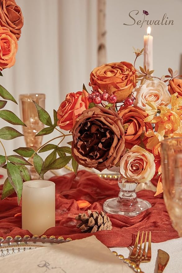 Serwalin Orange Artificial Fall Flowers Combo Box Set Mix Dahlia Flowers for DIY Table Centerpieces Arrangements Home Decorations Wedding Bouquets Decorations