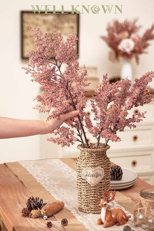 WELL KNOWN 4 Pcs Glitter Artificial Cedar Spray 19.5" Pink Floral Picks Faux Cedar Pine Branches Stems, DIY Pink Floral Arrangements for Home Vase Wedding Wreath Xmas Tree Holiday Decoration & Gift