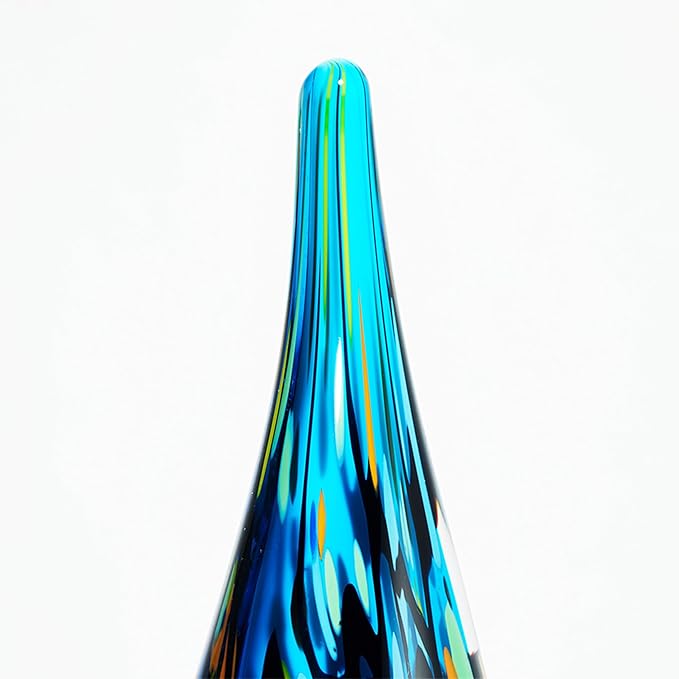 Luxury Lane Hand Blown Abstract Hollow Blue Tear Drop Sommerso Art Glass Sculpture for Home Decor 11.5 inch Tall Centerpiece Table Decoration