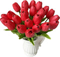 UKELER 24 Pcs Fragrant Red Flowers 13.5" Tall Artificial Tulip Flowers for Home Kitchen Wedding Decorations Tulip Wreath Arrangement