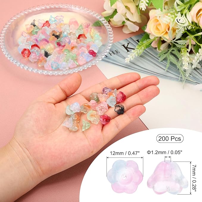 PATIKIL Glass Trumpet Flower Beads, 200 Pcs Gradient Flower Bead Charm for Jewelry Making DIY Craft, Bracelets, Earrings, Necklaces Decorations, Pink, Purple