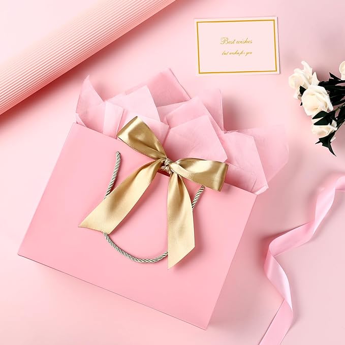 JMANNI Gift Bag, 1PCS Gift Bags Large with Ribbon and 1 Greeting Cards 2 Tissue Paper, Portable Paper Gift Bag with Handles, Birthday Gift Bags, Valentine's Day, Present Bags for Christmas Wedding Party Mothers Day
