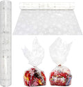 AnapoliZ Christmas Cellophane Wrap Roll | 100’ Ft. Long X 16” in. Wide | 2.3 Mil Thick Crystal Clear with Snowflakes| Gifts, Baskets, Treats, Cello Wrapping Paper | Xmas Snowflakes Holiday Design