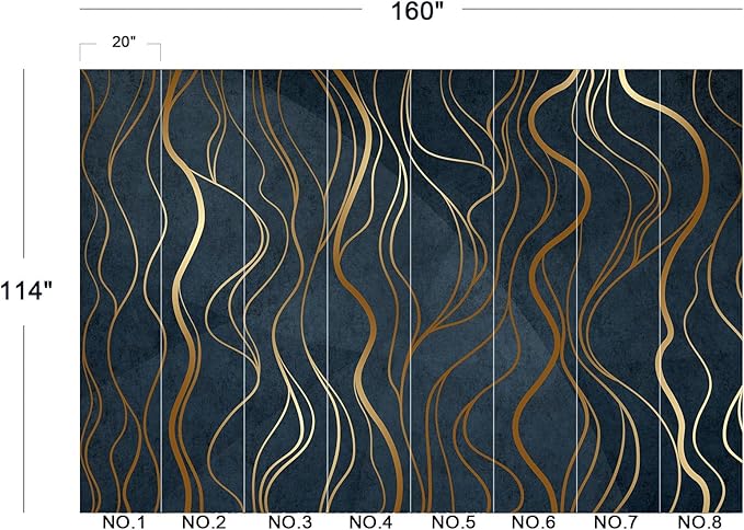 Eierme-Abstract Luxury Golden Wallpaper Wavy line Art Background Dynamic Ribbons 160" x 114"