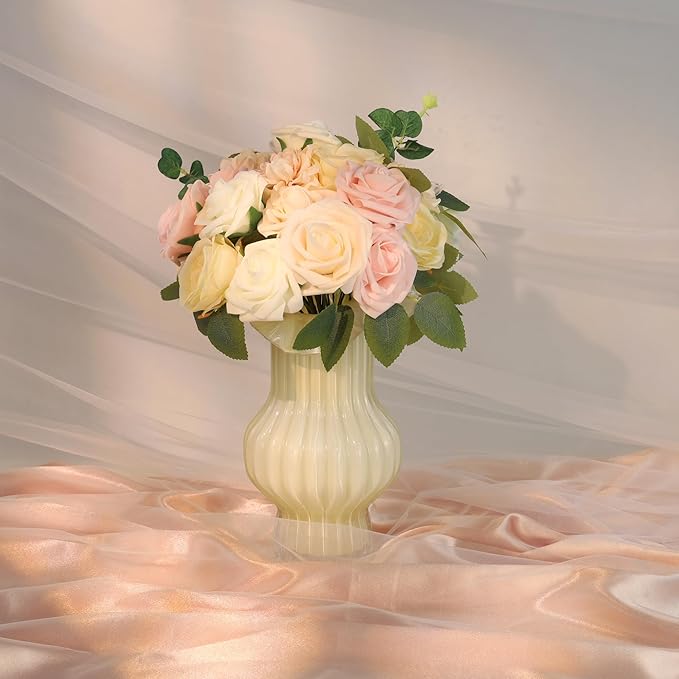 SITUMEIZI Roses Artificial Flowers Combo Champagne Flowers Silk Foam Flowers with Stems for DIY Bridal Wedding Bouquet Baby Shower Party Home Decor Floral Arrangements 24pcs