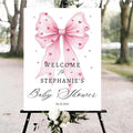 Personalized Pink Bow Baby Shower Welcome Sign, Custom Minimalist Bow Baby Girl Party Sign, Baby's Shower Gifts, Birthday Gifts, Gender Reveal Decorations, Newborn Announcement Party Supplies - 25