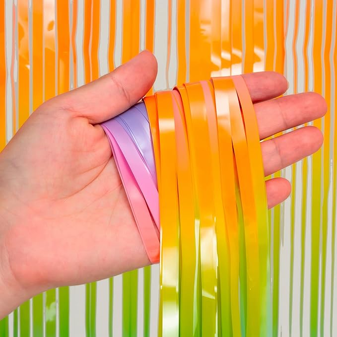 BRAVESHINE Colourful Tinsel Fringe Curtains - 2Pcs 3.2x8.2ft Holidays Photo Booths Streamers Backdrop for Christmas/New Years/Princess/Pastel/Girl/Unicorn/Birthday/Baby/Bridal Shower Party Decorations